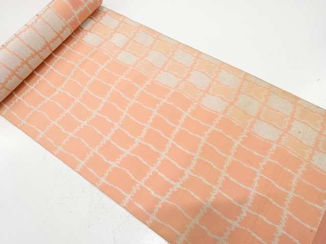 JAPANESE KIMONO / ANTIQUE BOLT FOR HASSUN OBI / WOVEN WAVY GRID